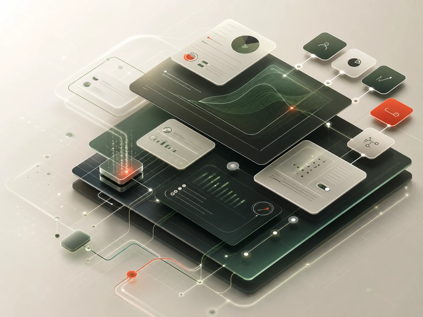 Connected platform interfaces coordinating customer experience, account activity, operations, and reporting